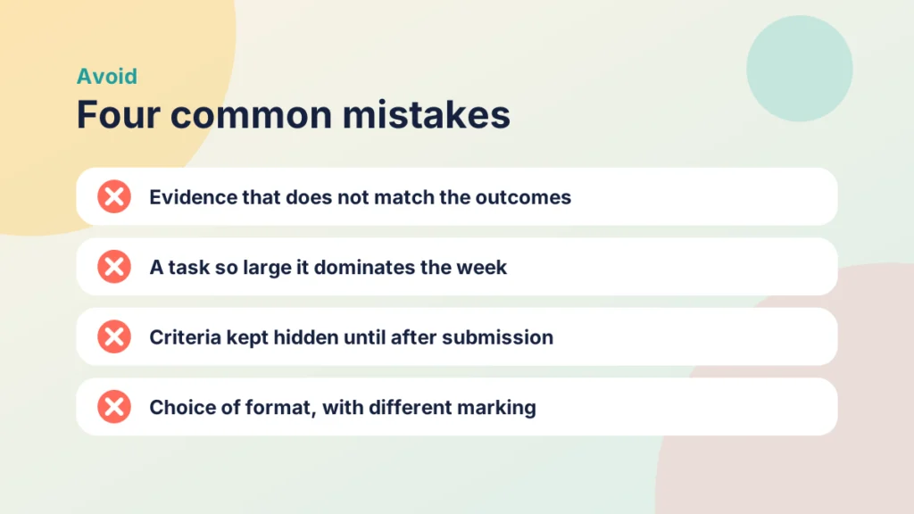 A list of four mistakes to avoid when designing Demonstrate tasks