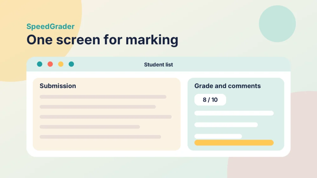 A simplified marking screen with a student list across the top, a submission panel and a grade and comments panel